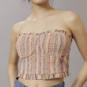 Anthropologie Pilcro Crop Tube Top New Medium Strapless Smocked Rainbow NWT RARE